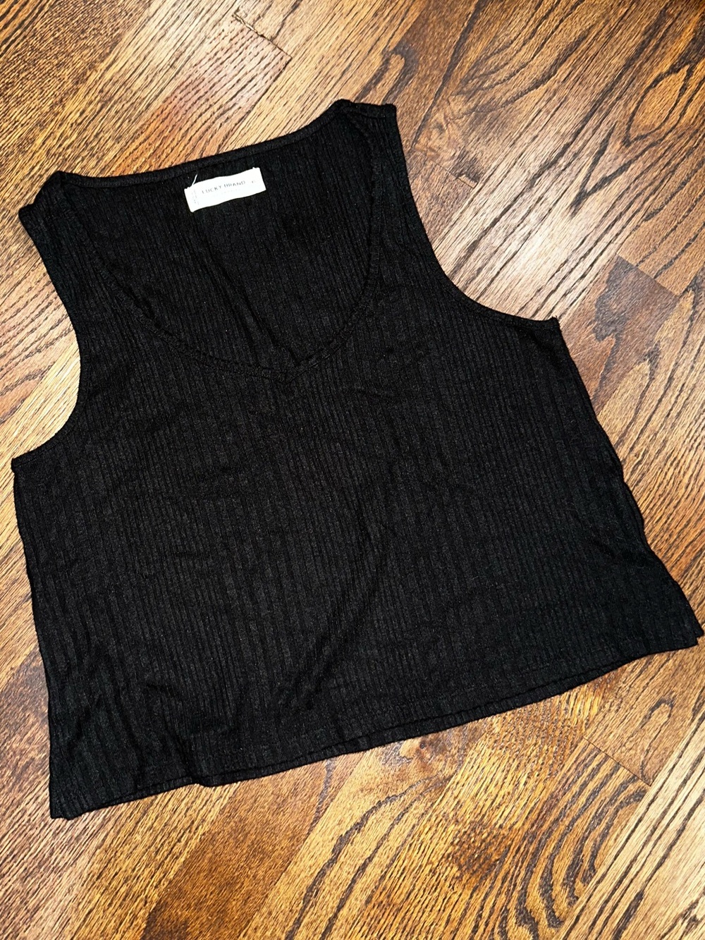 Lucky Brand Black Ribbed V-Neck Crop Top